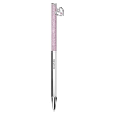 Ballpoint pen, Heart, Pink, Chrome plated - Swarovski, 5664113