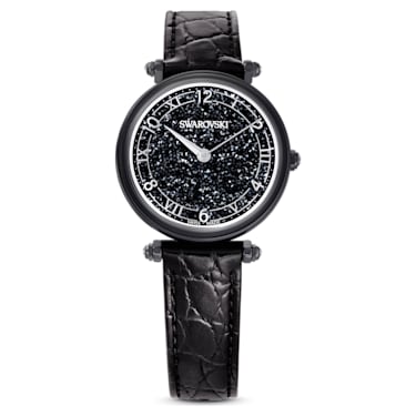 Crystalline Wonder watch, Swiss Made, Leather strap, Black, Black finish - Swarovski, 5664311