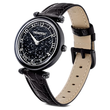 Crystalline Wonder óra, Svájci gyártmány, Bőr szíj, Fekete, Fekete felület - Swarovski, 5664311