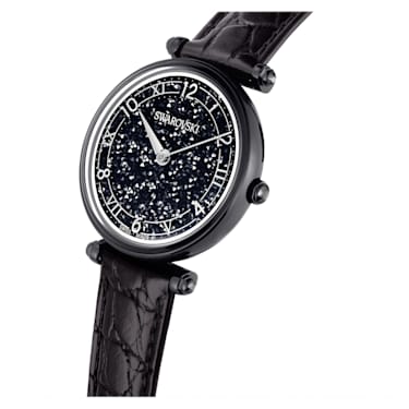 Crystalline Wonder watch, Swiss Made, Leather strap, Black, Black finish - Swarovski, 5664311