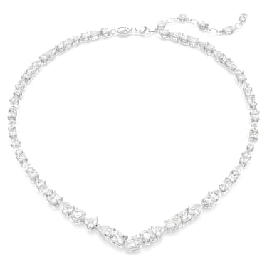 Náhrdelník Mesmera, Různé výbrusy, Bílá, Pokoveno rhodiem - Swarovski, 5665242