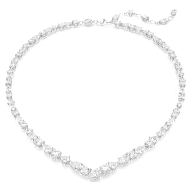 Náhrdelník Mesmera, Různé výbrusy, Bílá, Pokoveno rhodiem - Swarovski, 5665242