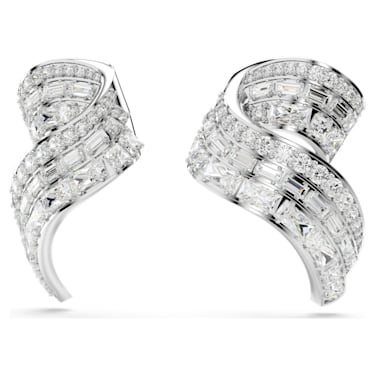 Hyperbola stud earrings, Carbon neutral zirconia, Mixed cuts, White, Rhodium plated - Swarovski, 5665332