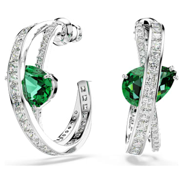 Anneaux d'oreilles Hyperbola, Tailles variées, Vertes, Métal rhodié - Swarovski, 5665334