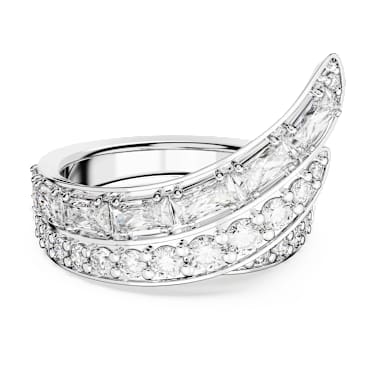 Hyperbola Cocktailring, Verschiedene Schliffe, Doppelbänder, Weiß, Rhodiniert - Swarovski, 5665341