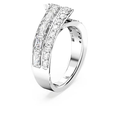 Hyperbola cocktail ring, Mixed cuts, Double bands, White, Rhodium plated - Swarovski, 5665346