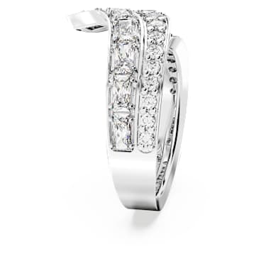 Bague cocktail Hyperbola, Tailles variées, Deux bandes, Blanche, Métal rhodié - Swarovski, 5665346