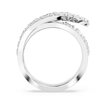 Hyperbola cocktail ring, Mixed cuts, Double bands, White, Rhodium plated - Swarovski, 5665346