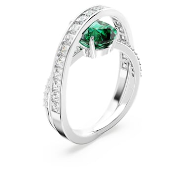 Hyperbola cocktail ring, Carbon neutral zirconia, Mixed cuts, Double bands, Green, Rhodium plated - Swarovski, 5665360