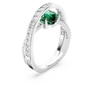 Hyperbola 个性戒指, 混合切割, 双条带纹, 绿色, 镀铑 - Swarovski, 5665362
