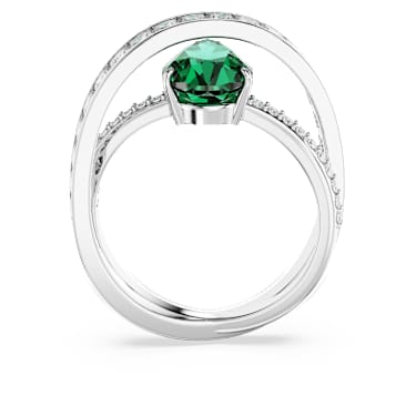 Hyperbola cocktail ring, Mixed cuts, Double bands, Green, Rhodium 