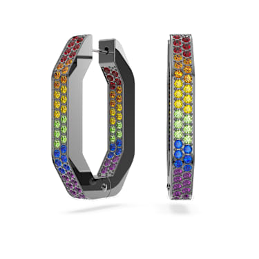 Dextera hoop earrings, Octagon shape, Multicoloured, Ruthenium plated - Swarovski, 5665430