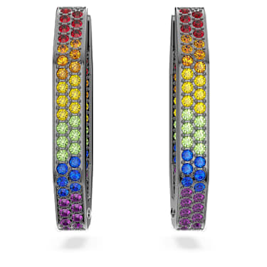 Dextera hoop earrings, Octagon shape, Multicoloured, Ruthenium plated - Swarovski, 5665430