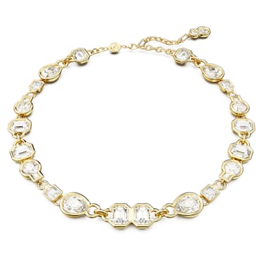 Dextera necklace, Mixed cuts, White, Gold-tone plated | Swarovski