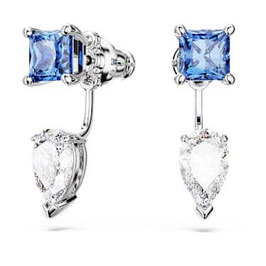 Mesmera 耳環袋, 混合式切割，可拆卸, 藍色, 鍍白金色 - Swarovski, 5665767