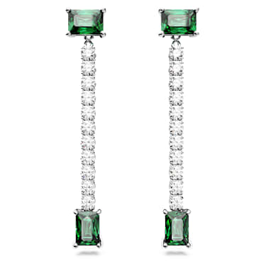 Brincos compridos Matrix, Combinação de lapidações, Verde, Lacado a ródio - Swarovski, 5665786