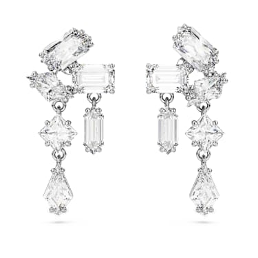Orecchini pendenti Mesmera, Taglio misto, Bianchi, Placcato rodio - Swarovski, 5665825