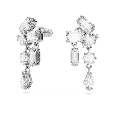 Mesmera drop earrings, Mixed cuts, White, Rhodium plated | Swarovski