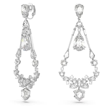 Boucles d'oreilles clip Mesmera, Tailles diverses, Chandelier, Blanches, Métal rhodié - Swarovski, 5665827