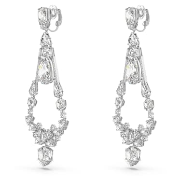 Boucles d'oreilles clip Mesmera, Tailles diverses, Chandelier, Blanches, Métal rhodié - Swarovski, 5665827