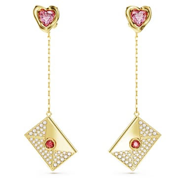 Letra drop earrings, Love letter, Multicolored, Gold-tone plated - Swarovski, 5665841