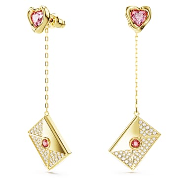 Letra drop earrings, Love letter, Multicolored, Gold-tone plated - Swarovski, 5665841