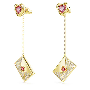 Letra drop earrings, Love letter, Multicolored, Gold-tone plated - Swarovski, 5665841