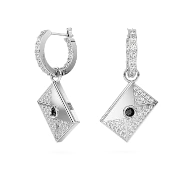 Letra drop earrings, Love letter, White, Rhodium plated - Swarovski, 5665864
