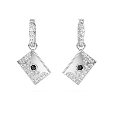 Letra drop earrings, Love letter, White, Rhodium plated - Swarovski, 5665864