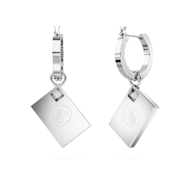 Letra drop earrings, Love letter, White, Rhodium plated - Swarovski, 5665864