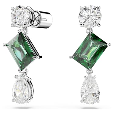 Orecchini pendenti Mesmera, Taglio misto, Verdi, Placcato rodio - Swarovski, 5665878