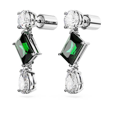 Orecchini pendenti Mesmera, Taglio misto, Verdi, Placcato rodio - Swarovski, 5665878