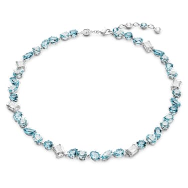 Gema 项链, 混合切割, 蓝色, 镀铑 - Swarovski, 5666007