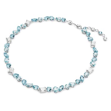 Gema necklace, Mixed cuts, Blue, Rhodium plated - Swarovski, 5666007