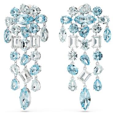 Boucles d'oreilles clip Gema, Tailles diverses, Chandelier, Extra-longues, Bleues, Métal rhodié - Swarovski, 5666015
