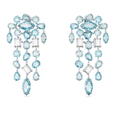 Gema 夹式耳环, 混合切割、垂饰, 超长款, 蓝色, 镀铑 - Swarovski, 5666015