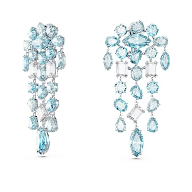 Boucles d'oreilles clip Gema, Tailles diverses, Chandelier, Extra-longues, Bleues, Métal rhodié - Swarovski, 5666015