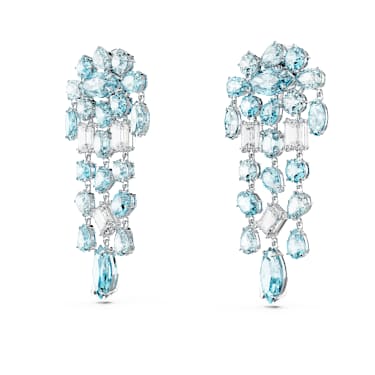 Gema Ohrclips, Verschiedene Schliffe, Chandelier, Extralang, Blau, Rhodiniert - Swarovski, 5666015