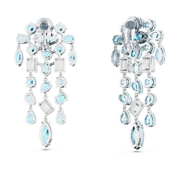 Gema clip earrings, Mixed cuts, Chandelier, Extra long, Blue, Rhodium plated - Swarovski, 5666015