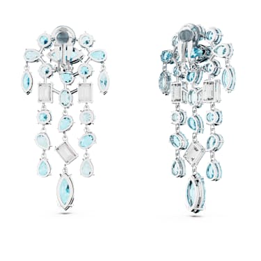 Gema Ohrclips, Verschiedene Schliffe, Chandelier, Extralang, Blau, Rhodiniert - Swarovski, 5666015