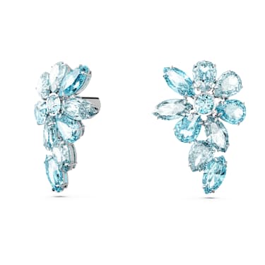 Gema damla küpeler, Karışık kesimler, Çiçek, Mavi, Rodyum kaplama - Swarovski, 5666016