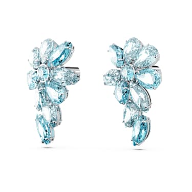 Gema damla küpeler, Karışık kesimler, Çiçek, Mavi, Rodyum kaplama - Swarovski, 5666016