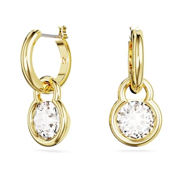 Dextera 水滴形耳环, 圆形切割, 白色, 镀金色调 - Swarovski, 5666023
