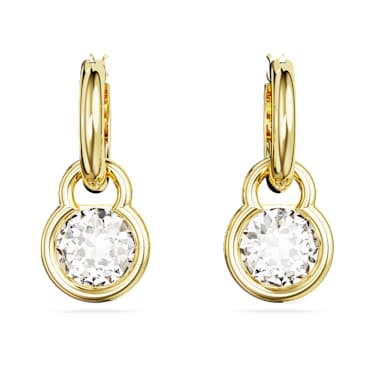 Dextera 水滴形耳环, 圆形切割, 白色, 镀金色调 - Swarovski, 5666023