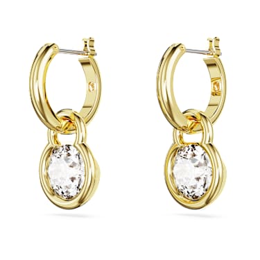Dextera 水滴形耳环, 圆形切割, 白色, 镀金色调 - Swarovski, 5666023