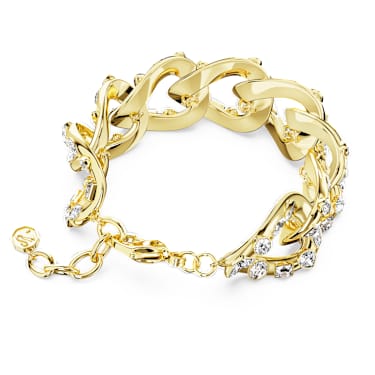Imber bracelet, Statement, Mixed cuts, White, Gold-tone plated  