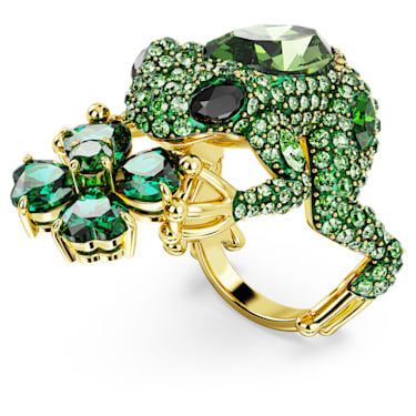 Idyllia cocktail ring, Frog, Green, Gold-tone plated - Swarovski, 5666135