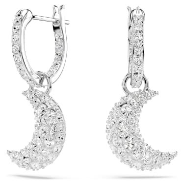 Długie kolczyki Sublima, Księżyc, Białe, Powłoka z rodu - Swarovski, 5666157