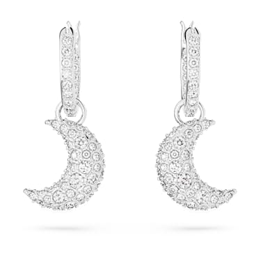 Długie kolczyki Sublima, Księżyc, Białe, Powłoka z rodu - Swarovski, 5666157