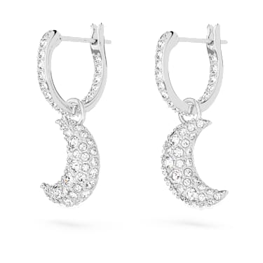 Długie kolczyki Sublima, Księżyc, Białe, Powłoka z rodu - Swarovski, 5666157
